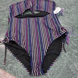 Decree Women's One Piece Swimsuit XL NWT Cut Out Convertible Tie Straps Rouched